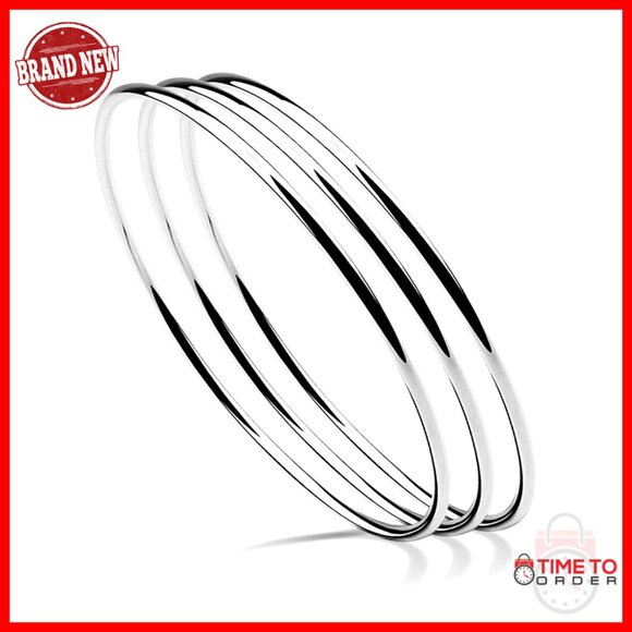Sterling Silver Bangle Bracelet Minimalist Glossy Bohemian Party Jewelry Gift